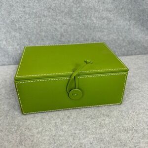 Tozai Home‎ Green Leather Storage Jewelry Box White Stitching Home Decor Large